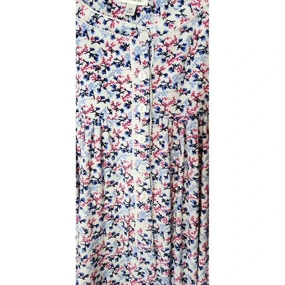 Aria Collection Nightgown Womens 3X Blue Pink Floral Long Sleeve Fleece Pockets - Picture 4 of 10